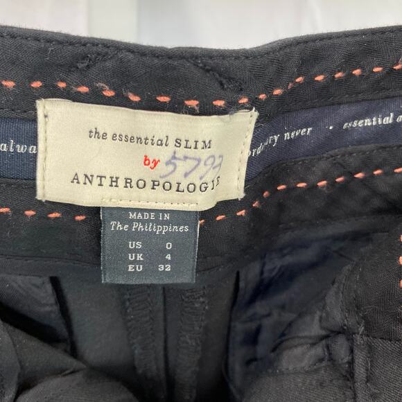 ANTHROPOLOGIE  Size 0 The Essential Slim Pants Flat Front Zip Fly Black - Picture 3 of 10